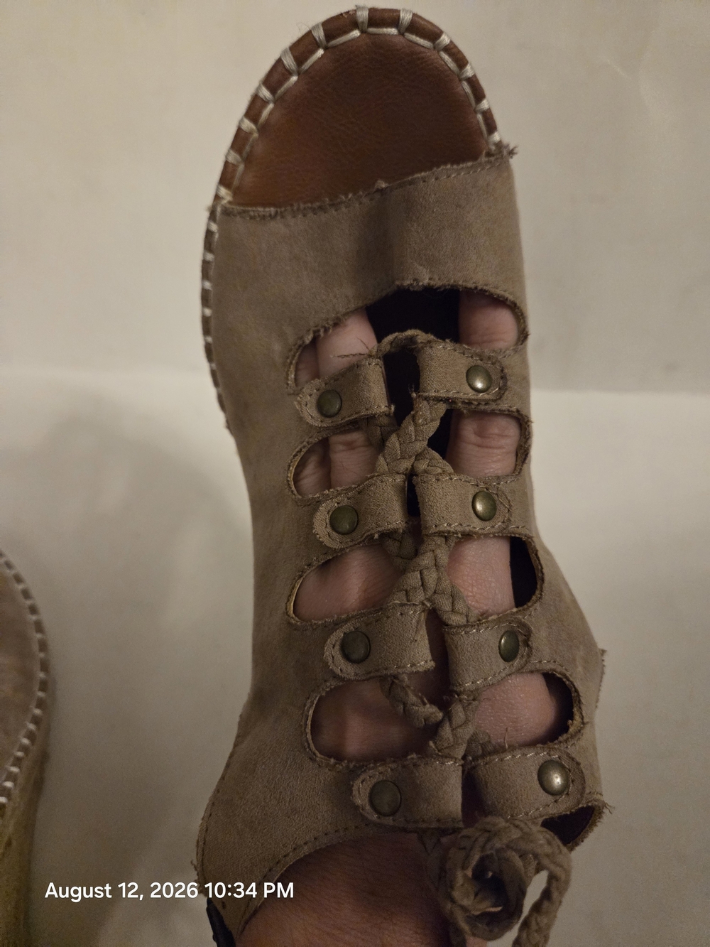 SO Taupe Suede Lace-Up Espadrille Wedges - Picture 3 of 7